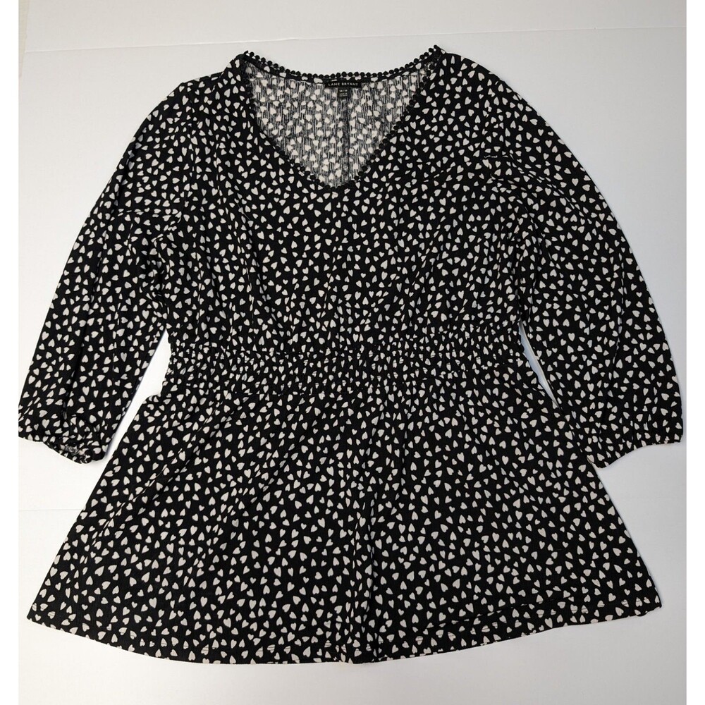 Lane Bryant Top Hearts Black Size 14/16 V Neck Shirred Waist Blouse Feminine